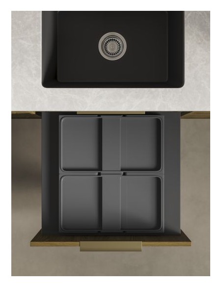 600mm ECO-Sink Waste Bin Blum Legrabox Door Fixed Double 50L Black 5060.2050+AMC