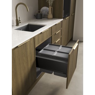 600mm ECO-Sink Waste Bin Blum Legrabox Door Fixed Double 50L Black 5060.2050+AMC