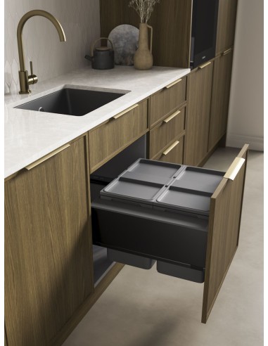600mm ECO-Sink Waste Bin Blum Legrabox Door Fixed Double 50L Black 5060.2050+AMC