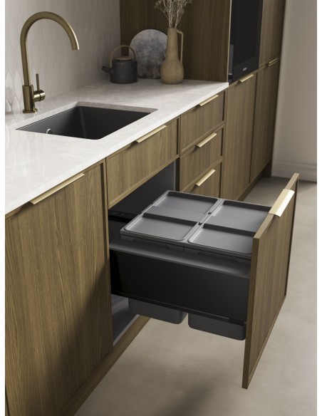 600mm ECO-Sink Waste Bin Blum Legrabox Door Fixed Double 50L Black 5060.2050+AMC