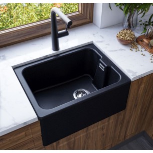 600mm Maya Black Granite Belfast Kitchen Sink FREE Waste 1810 Classic MU/595/BEL/BL/1001 2