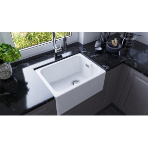 600mm White Granite Belfast Kitchen Sink Deep Sit-On FREE Waste 1810 MU/595/BEL/WH/1000