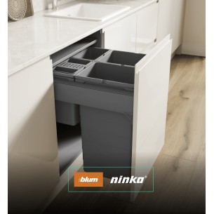 600mm ECO-Top Waste Bin Blum Merivobox Door-Fix 80L Quad Tubs 40Kg 5060.4080+MGG