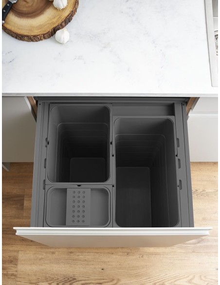 600mm ECO-Top Waste Bin 82L Blum Tandembox Runners Triple Containers 5060.3082+VEO