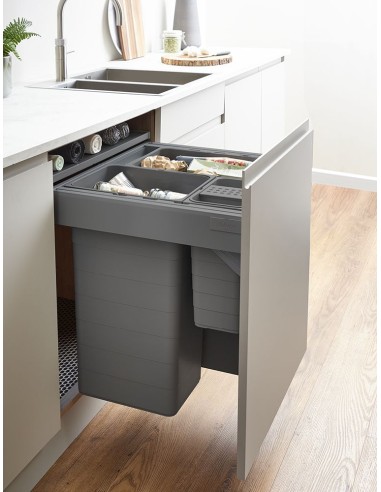 600mm ECO-Top Waste Bin 82L Blum Tandembox Runners Triple Containers 5060.3082+VEO