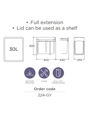 300mm Single Container Waste Bin 30L Gollinucci...