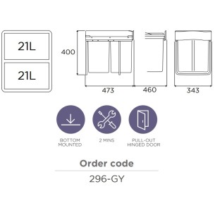 400mm Kitchen Waste Bin Double Container 42L Gollinucci Hinged Doors 296-GY 2