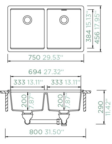 Schock Greenwich N200 Magma Black Double Kitchen Sink Cristadur