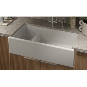 900mm Shaws Hawkshaw Double Bowl Offset Belfast Kitchen Sink Ceramic SCHAK900