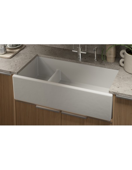 900mm Shaws Hawkshaw Double Bowl Offset Belfast Kitchen Sink Ceramic SCHAK900