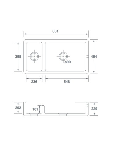 900mm Shaws Hawkshaw Double Bowl Offset Belfast Kitchen Sink Ceramic SCHAK900