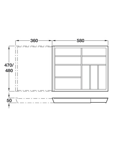 600-1000mm Oak Kitchen Cutlery Tray Expanding 458mm Depth eXtray  55698442