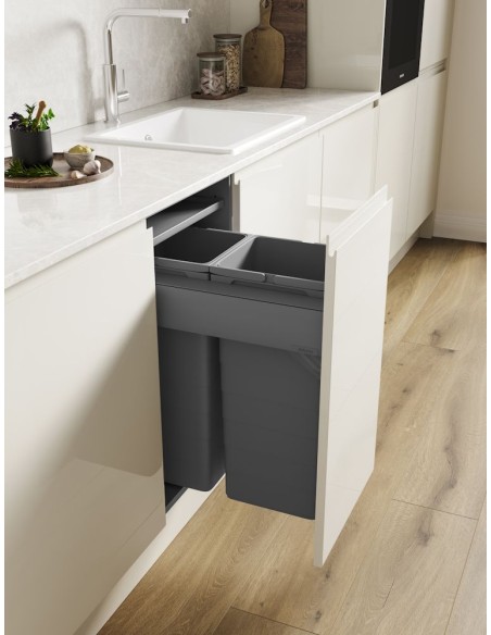 400mm ECO-Top Waste Bin Blum Merivobox Door-Fix 51L Double + BioBin 5040.2051+MGG