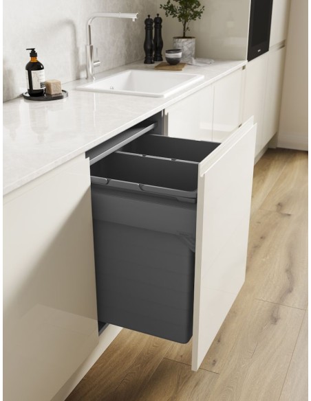 600mm ECO-Top Waste Bin Blum Merivobox Door-Fix 88L Double + Bio 70Kg 5060.2084+MKG