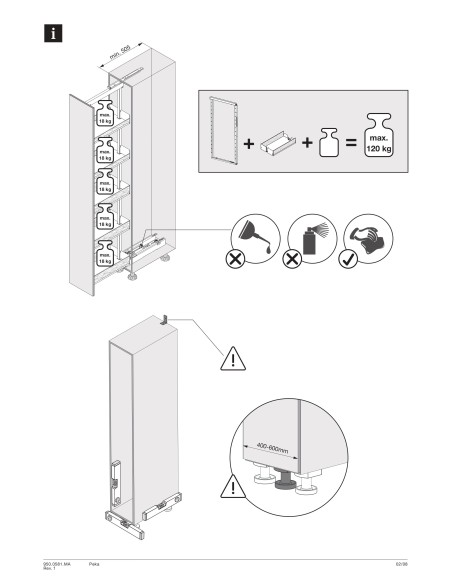 400mm Peka Libell Tall Kitchen Pull-Out Larder 1805-2260 Solid Trays