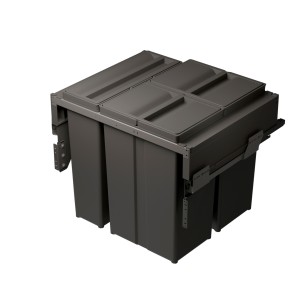600mm Kitchen Waste Bin 80L Gollinucci Triple Rubbish Containers 580PL360-GY