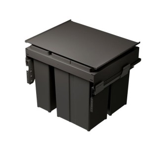 600mm Kitchen Waste Bin 80L Gollinucci Pull-Out Triple Rubbish Tubs EVO58360-GY