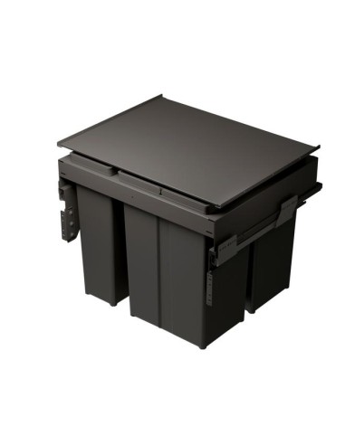 600mm Kitchen Waste Bin 80L Gollinucci Pull-Out Triple Rubbish Tubs EVO58360-GY