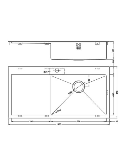 ZENUNO15 55I-F Kitchen Sink 1.5mm Stainless Steel 1.0 Bowl LH Drainer
