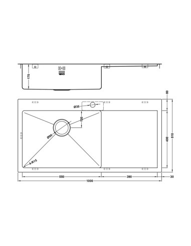 ZENUNO15 55I-F Kitchen Sink 1.5mm Stainless Steel 1.0 Bowl RH Drainer ZU/55/IF/U15/S/BBL/156