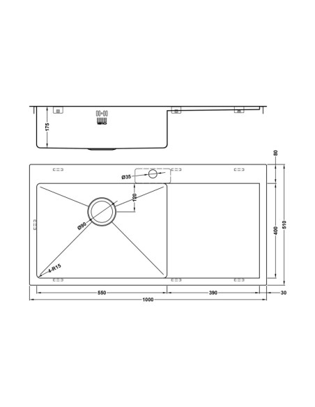 ZENUNO15 55I-F Kitchen Sink 1.5mm Stainless Steel 1.0 Bowl RH Drainer ZU/55/IF/U15/S/BBL/156
