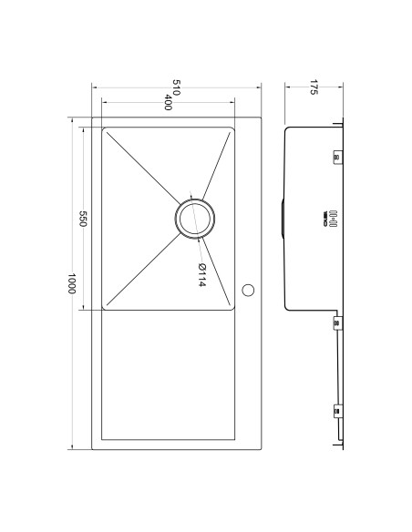 ZENUNO15 55I-F Kitchen Sink 1.5mm Stainless Steel 1.0 Bowl RH Drainer