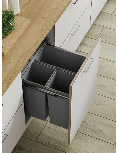 600mm Kitchen Waste Bin Trio Tubs Large 68L Hinged Or Pull-Out Rubbish BIN39