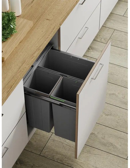 600mm Kitchen Waste Bin Trio Tubs Large 68L Hinged Or Pull-Out Rubbish BIN39