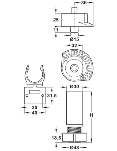 X4 Kitchen Plinth Feet Sets 150mm Height Dowel Fixing Top Foot & Clip 63765323