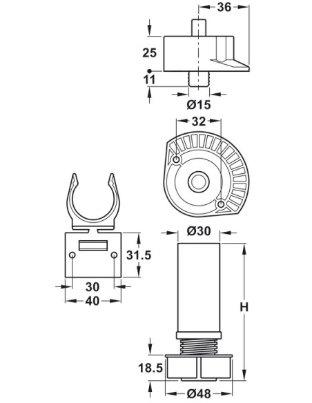 X4 Kitchen Plinth Feet Sets 150mm Height Dowel Fixing Top Foot & Clip 63765323