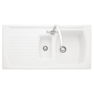 Rangemaster Tenby Kitchen Sink 1.5 Bowl Inset Ceramic White FREE Waste CTE10102WH 2