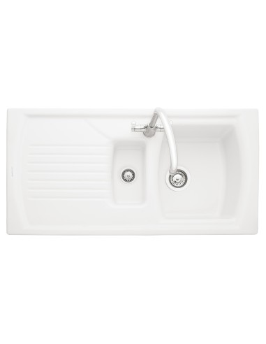 Rangemaster Tenby Kitchen Sink 1.5 Bowl Inset Ceramic White FREE Waste CTE10102WH