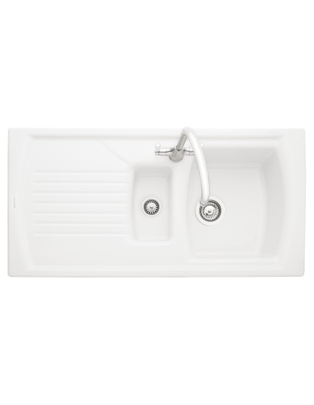 Rangemaster Tenby Kitchen Sink 1.5 Bowl Inset Ceramic White FREE Waste CTE10102WH