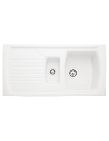 Rangemaster Tenby Kitchen Sink 1.5 Bowl Inset Ceramic White FREE Waste CTE10102WH