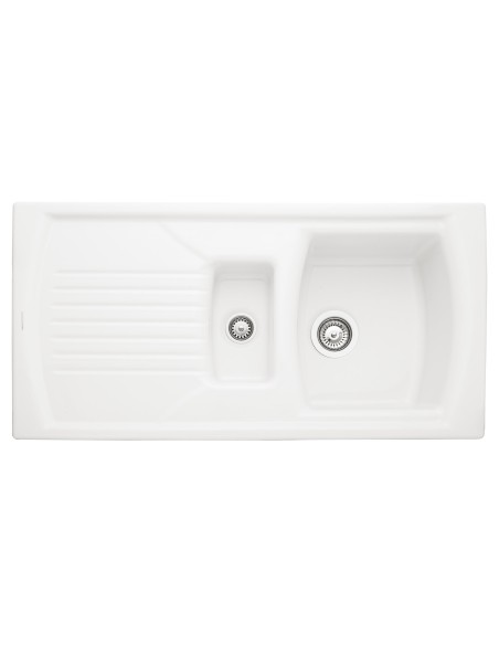 Rangemaster Tenby Kitchen Sink 1.5 Bowl Inset Ceramic White FREE Waste CTE10102WH