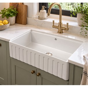 800mm Argilla Butler Fluted Kitchen Sink Fireclay Apron Front White FCU/N/795/BUT/FLU/WH/844