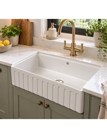 800mm Argilla Butler Fluted Kitchen Sink Fireclay Apron Front White FCU/N/795/BUT/FLU/WH/844