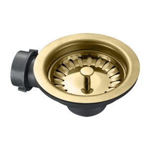 90mm Gold Brass Waste Kit Overflow ZEN Kitchen Sink Plug 1.0 Bowl 1810