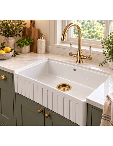 800mm Argilla Butler Fluted Kitchen Sink Fireclay Apron Front White FCU/N/795/BUT/FLU/WH/844