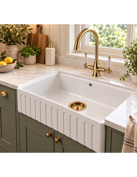 800mm Argilla Butler Fluted Kitchen Sink Fireclay Apron Front White FCU/N/795/BUT/FLU/WH/844