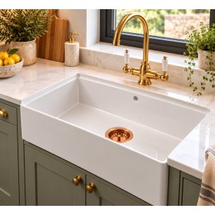 800mm Argilla Butler Kitchen Sink Apron Front Fireclay White 1.0 Bowl FCU/N/795/BUT/WH/843