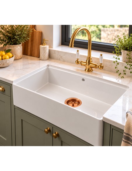800mm Argilla Butler Kitchen Sink Apron Front Fireclay White 1.0 Bowl FCU/N/795/BUT/WH/843