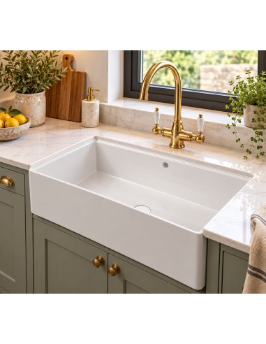 800mm Argilla Butler Kitchen Sink Apron Front Fireclay White 1.0 Bowl FCU/N/795/BUT/WH/843