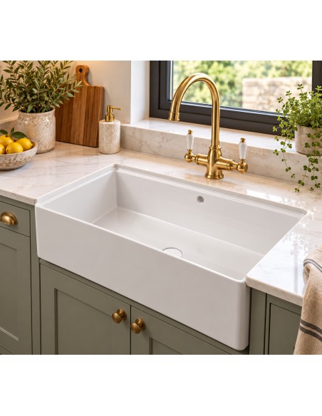 800mm Argilla Butler Kitchen Sink Apron Front Fireclay White 1.0 Bowl FCU/N/795/BUT/WH/843