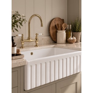 800mm Argilla Butler Fluted Kitchen Sink Fireclay Apron Front White FCU/N/795/BUT/FLU/WH/844 2