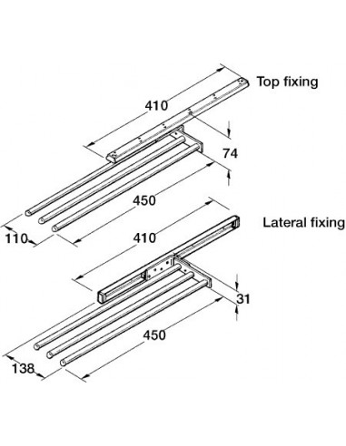 Telescopic Towel-Rail Three Arm Aluminium Silver 460mm Length 90° 51050935