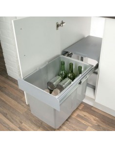 Ekko 400mm Waste Bin Kitchen Hinged Doors 34L Single Container Grey 50214502