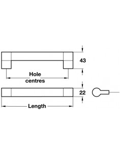 Chelsea 22mm Keyhole Bar Handles Stainless Steel Six Sizes 2