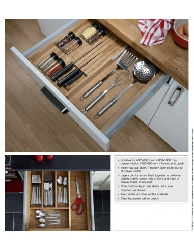 Expanding Cutlery ExTray Oak 400-600mm Wood Drawer Insert 470mm Depth 55698411