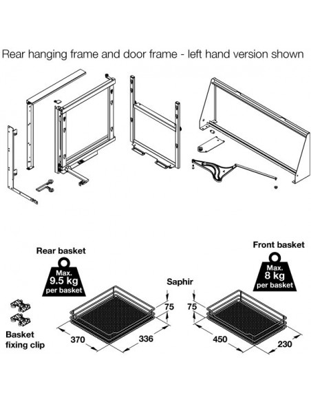 800mm VS Cor Fold Saphir Mesh Swing Out Kitchen Corner Storage 54817224/5